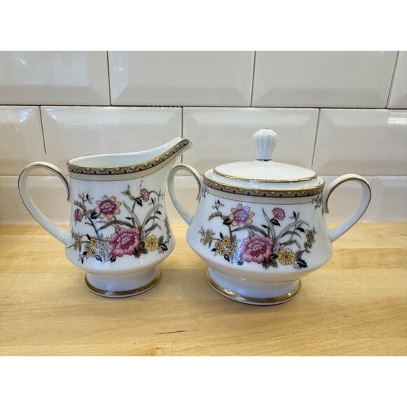 Noritake Asian Dreams 2502 Gold Trim Fine China Creamer And Sugar Bowl - Picture 1 of 4